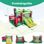 Pripučiama žaidimų pilis su čiuožyklomis krepšinio lanku ir kamuoliukų baseinu (Spalvota)