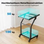 Profesionalus dviejų lygių garso aparatūros stovas su reguliuojamomis atramomis ir užrakinamais ratukais (Juoda) – Paveikslėlis 3