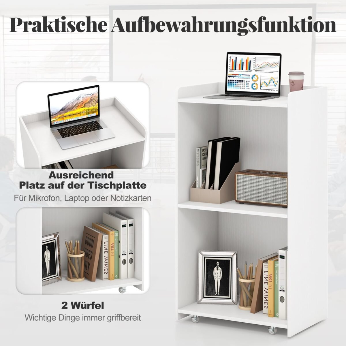 Lentyna su ratukais ir 2 lentynomis (Balta) – Paveikslėlis 3