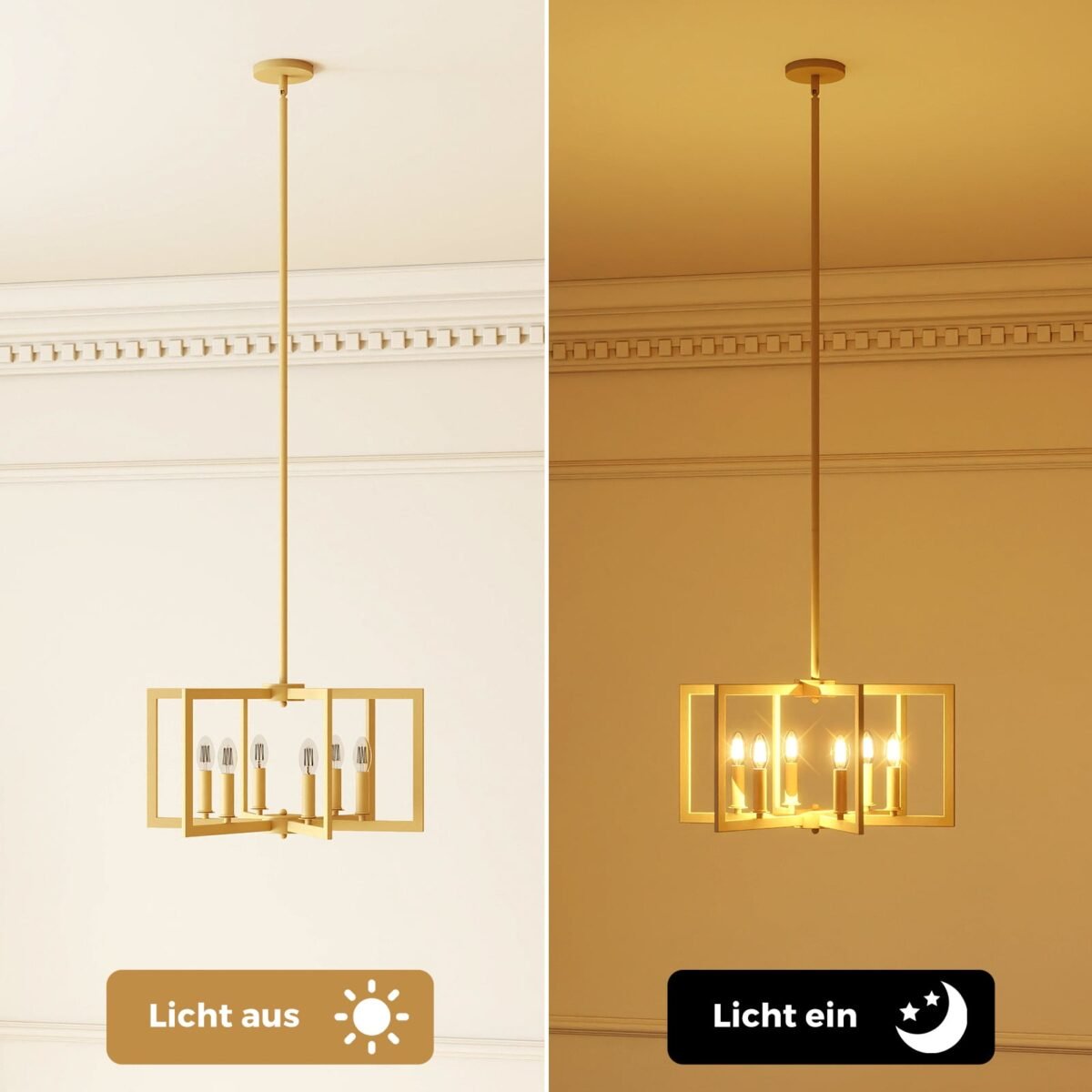 Reguliuojamo aukščio 6 šviesos šaltinių pakabinamas šviestuvas (Auksinė) – Paveikslėlis 5