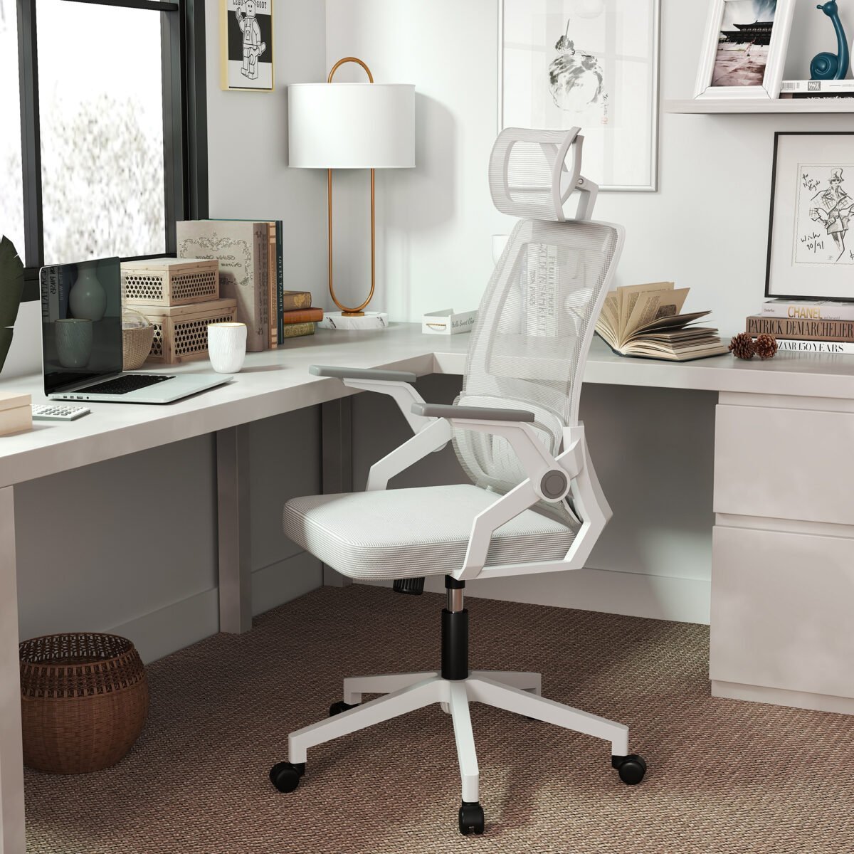 Reguliuojamo aukščio biuro kėdė su reguliuojama galvos atrama – Paveikslėlis 2