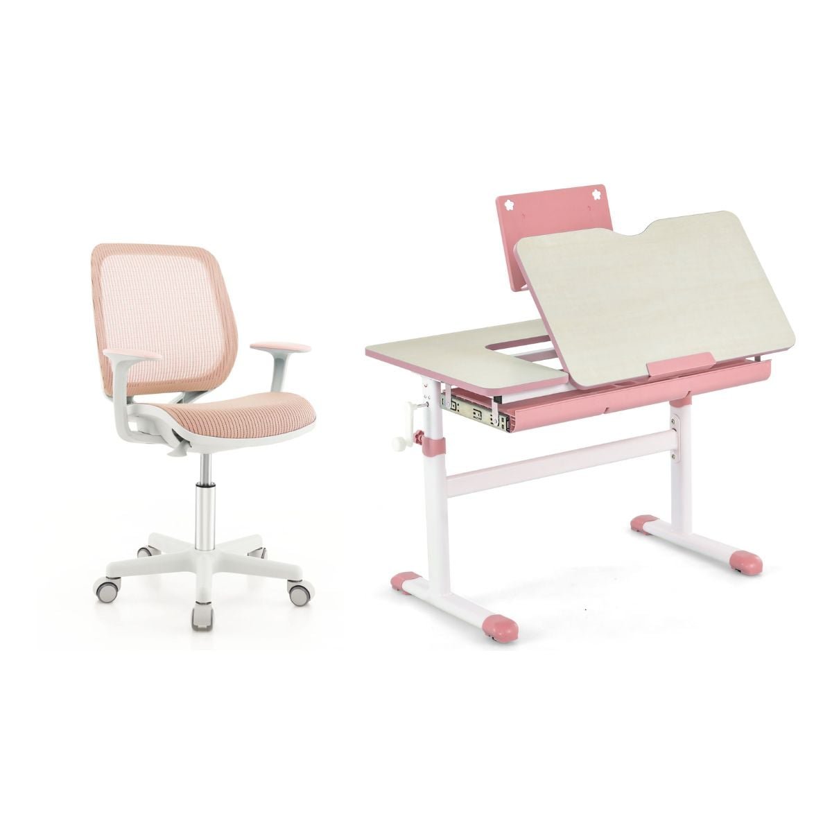 Reguliuojamo aukščio ergonomiškas vaikiškas stalo ir kėdės komplektas (Rožinė)
