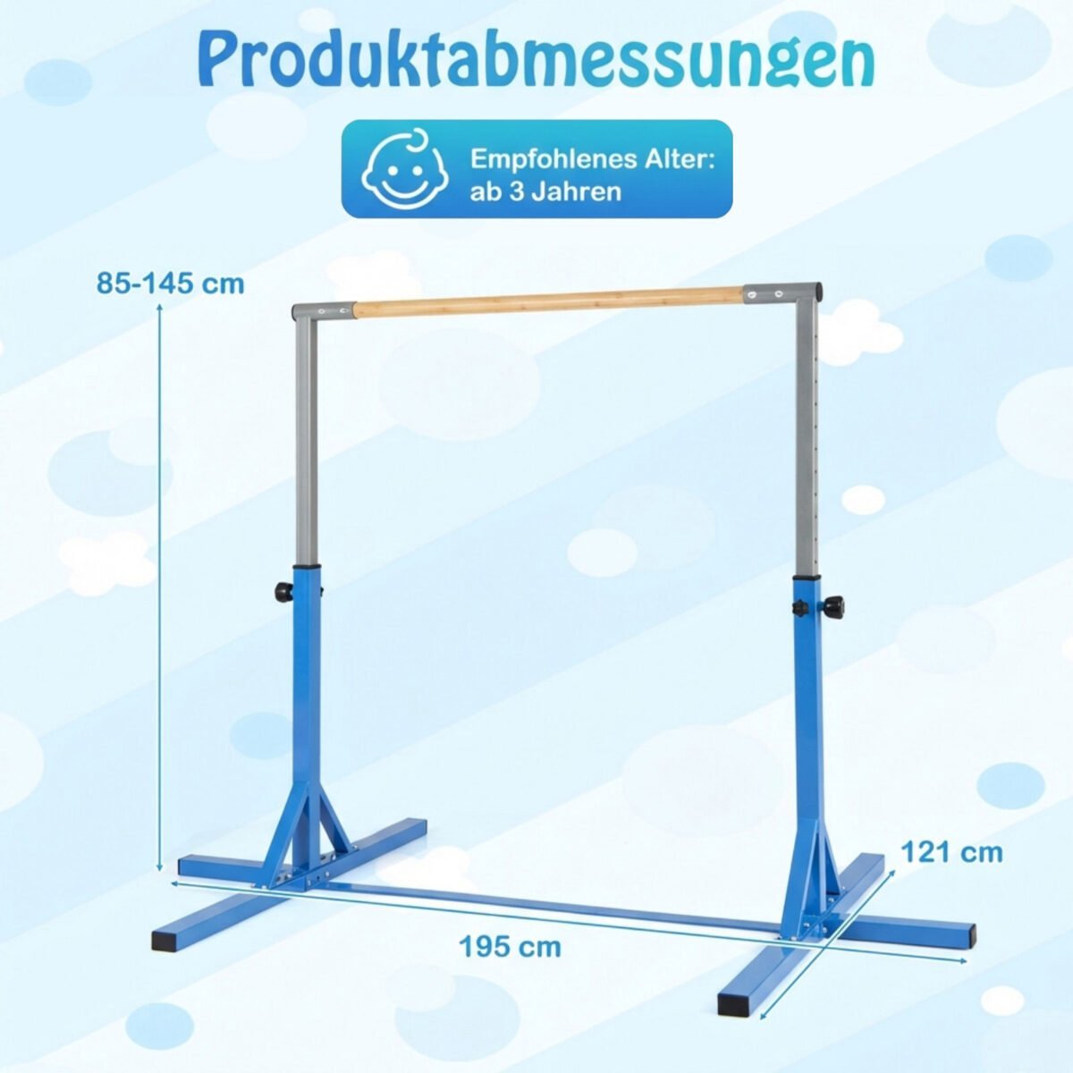 Reguliuojamo aukščio gimnastikos skersinis (Mėlyna) – Paveikslėlis 2