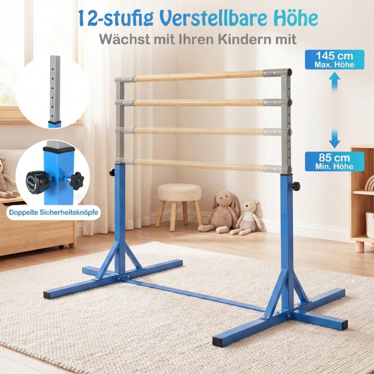 Reguliuojamo aukščio gimnastikos skersinis (Mėlyna) – Paveikslėlis 3