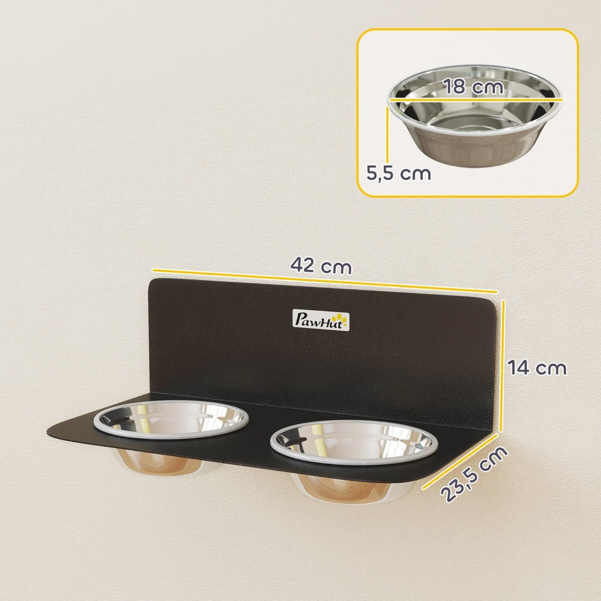 Reguliuojamo aukščio sieninė šunų šėrykla su 2 nerūdijančio plieno dubenėliais – Paveikslėlis 3