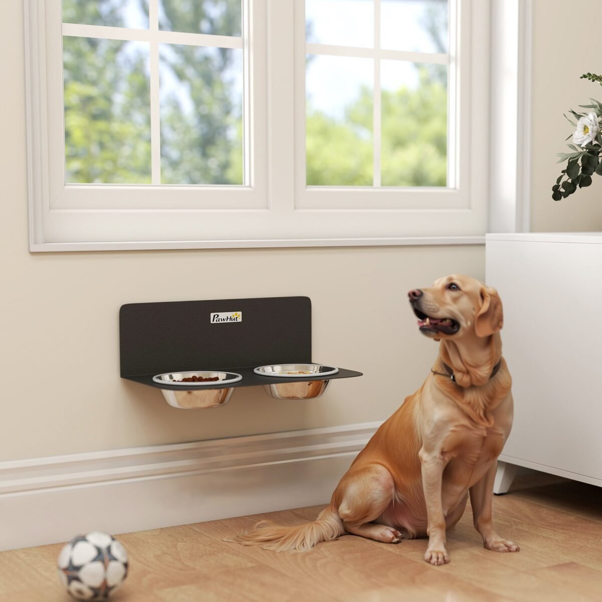 Reguliuojamo aukščio sieninė šunų šėrykla su 2 nerūdijančio plieno dubenėliais – Paveikslėlis 9