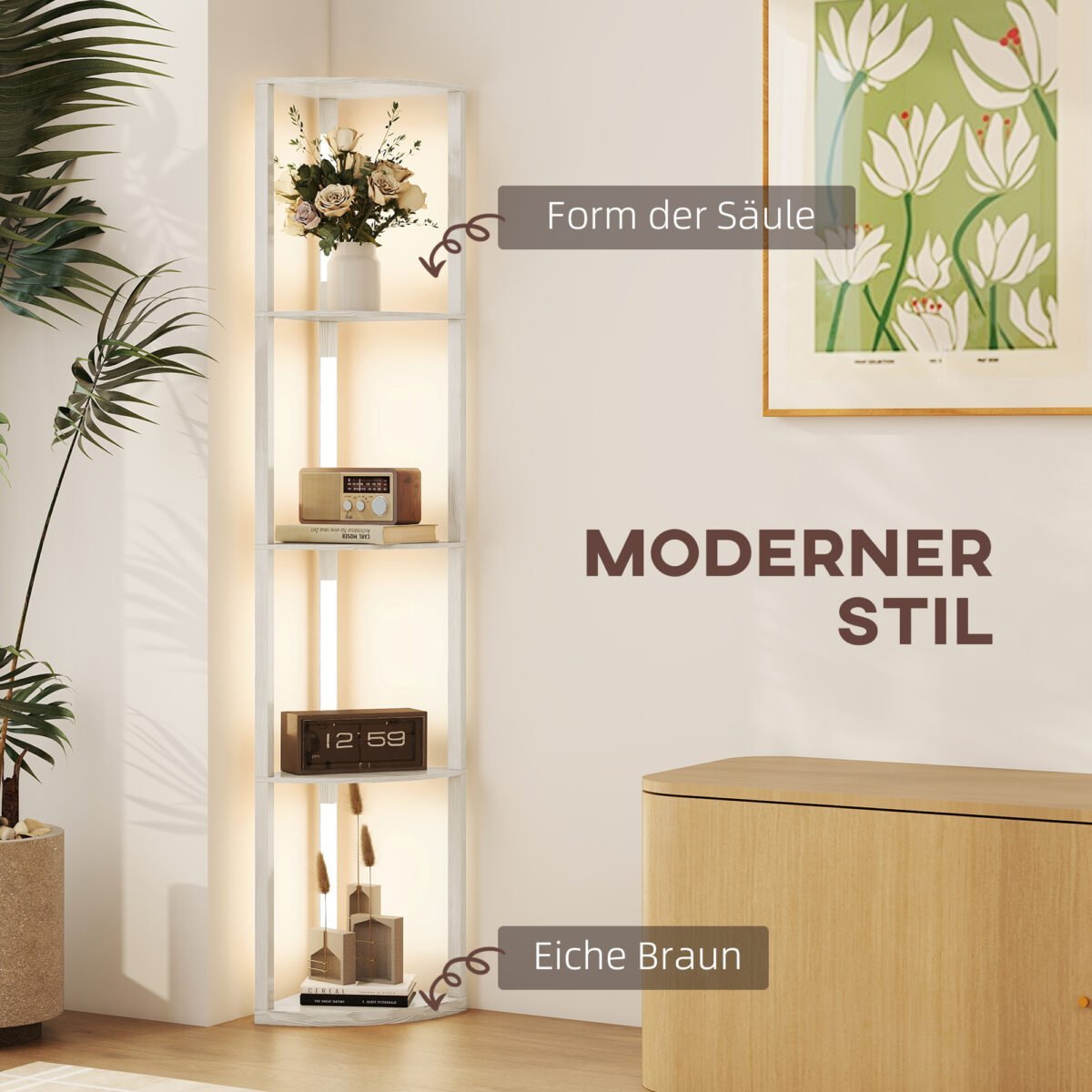 Reguliuojamo ryškumo kampinis pastatomas LED šviestuvas su 4 lentynomis – Paveikslėlis 4