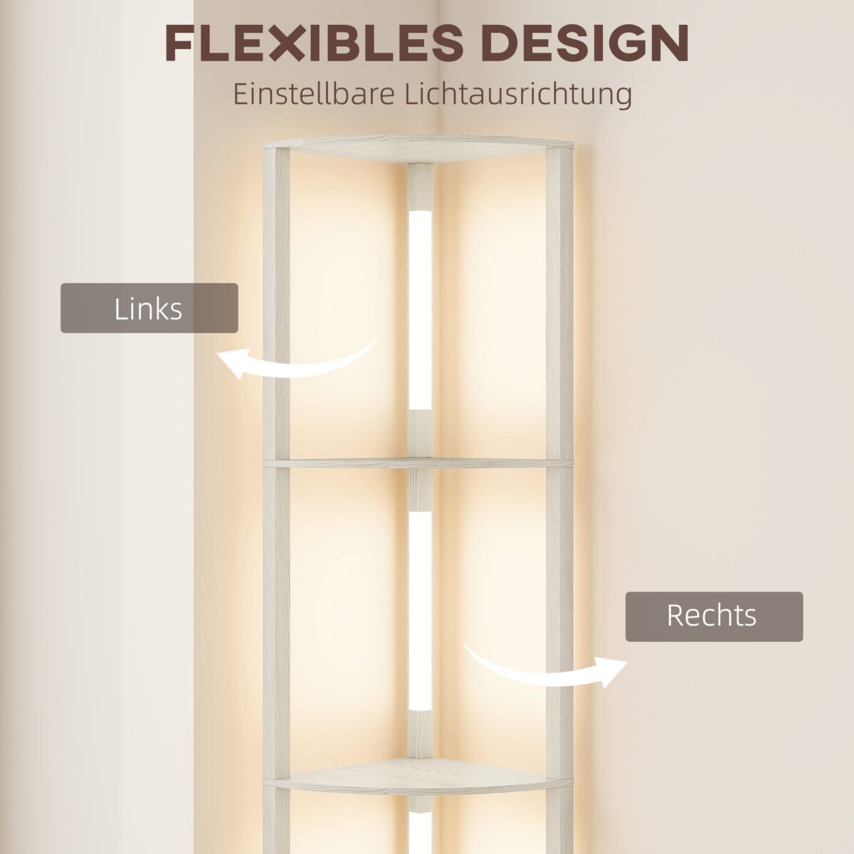 Reguliuojamo ryškumo kampinis pastatomas LED šviestuvas su 4 lentynomis – Paveikslėlis 6