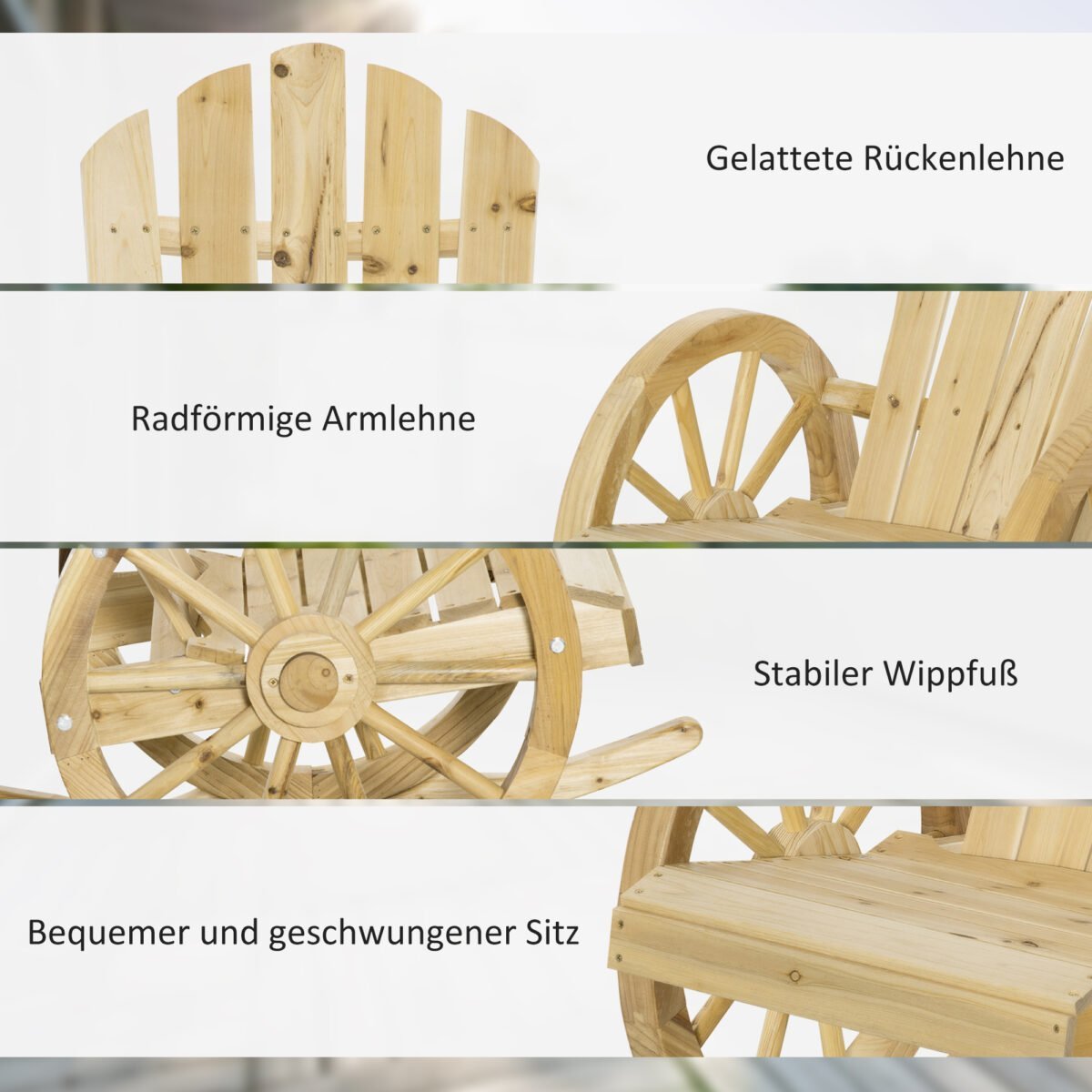 Rustiškas vežimo rato dizaino supamas orams atsparus sodo krėslas – Paveikslėlis 6