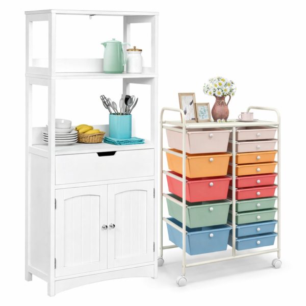 Sandėliavimo spintelė ir mobilus vežimėlis su 15 stalčių (Balta)
