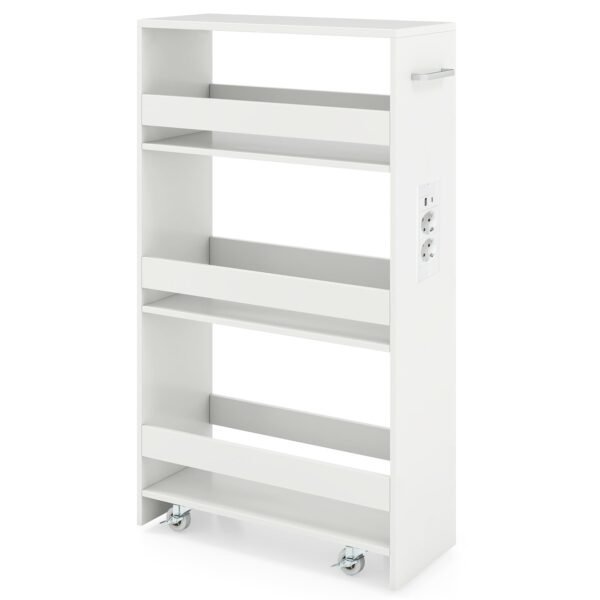 Siauras 4 aukštų vežimėlis su integruota įkrovimo stotele (Balta)