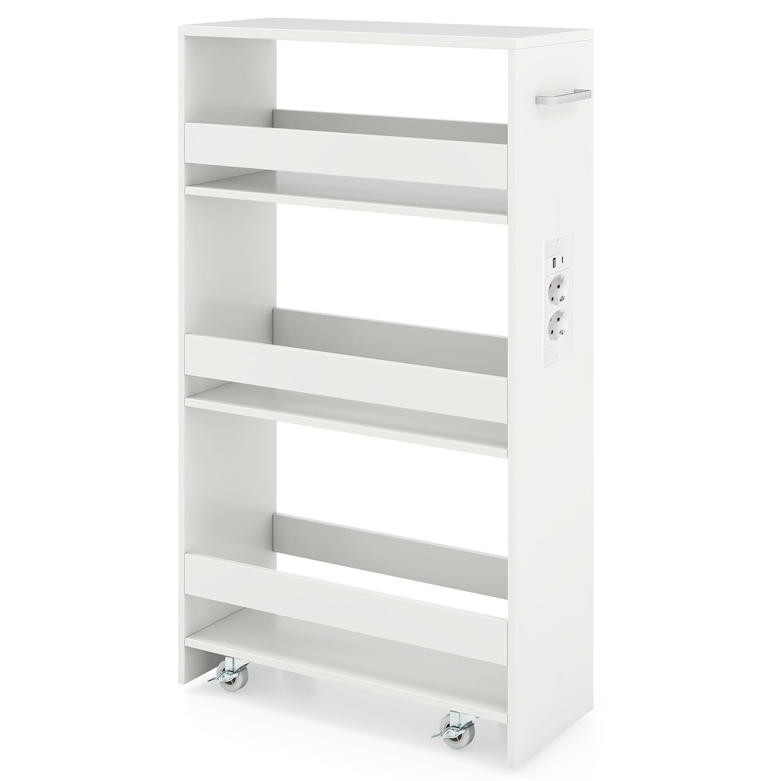 Siauras 4 aukštų vežimėlis su integruota įkrovimo stotele (Balta)