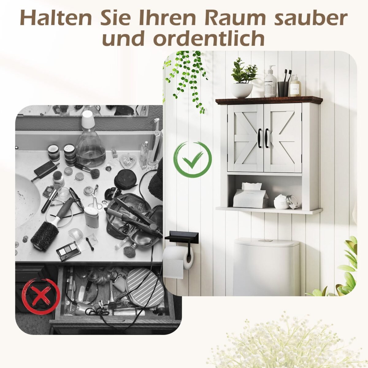 Sieninė spintelė su reguliuojama lentyna ir atviru skyriumi (Balta) – Paveikslėlis 4