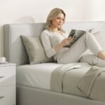 Sieninis paminkštintas lovos galvūgalis 160 cm su lino imitacijos audiniu – Paveikslėlis 8