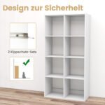 Šiuolaikinė knygų lentyna su 8 kubiniais skyriais ir apsauga nuo apvirtimo (Balta) – Paveikslėlis 4