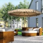 Skėtis nuo saulės su kuteliais ir pakreipimu