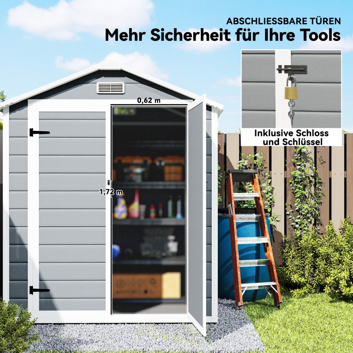 Sodo sandėliukas su aliuminio rėmu, rakinamomis dvigubomis durimis ir langais – Paveikslėlis 8