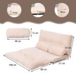 Sulankstoma grindų sofa-lova su 6 pakopų reguliuojama atrama nugarai (Smėlio)