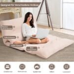 Sulankstoma grindų sofa-lova su 6 pakopų reguliuojama atrama nugarai (Smėlio)