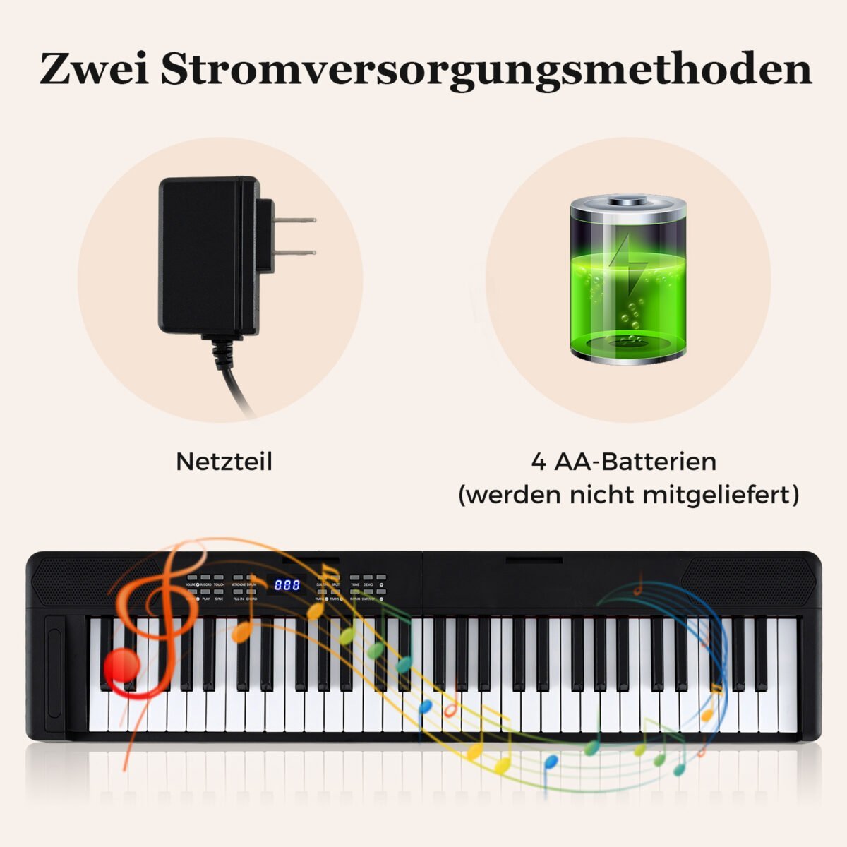 Sulankstomas 61 klavišų elektroninis pianinas su MIDI funkcija (Juoda) – Paveikslėlis 3