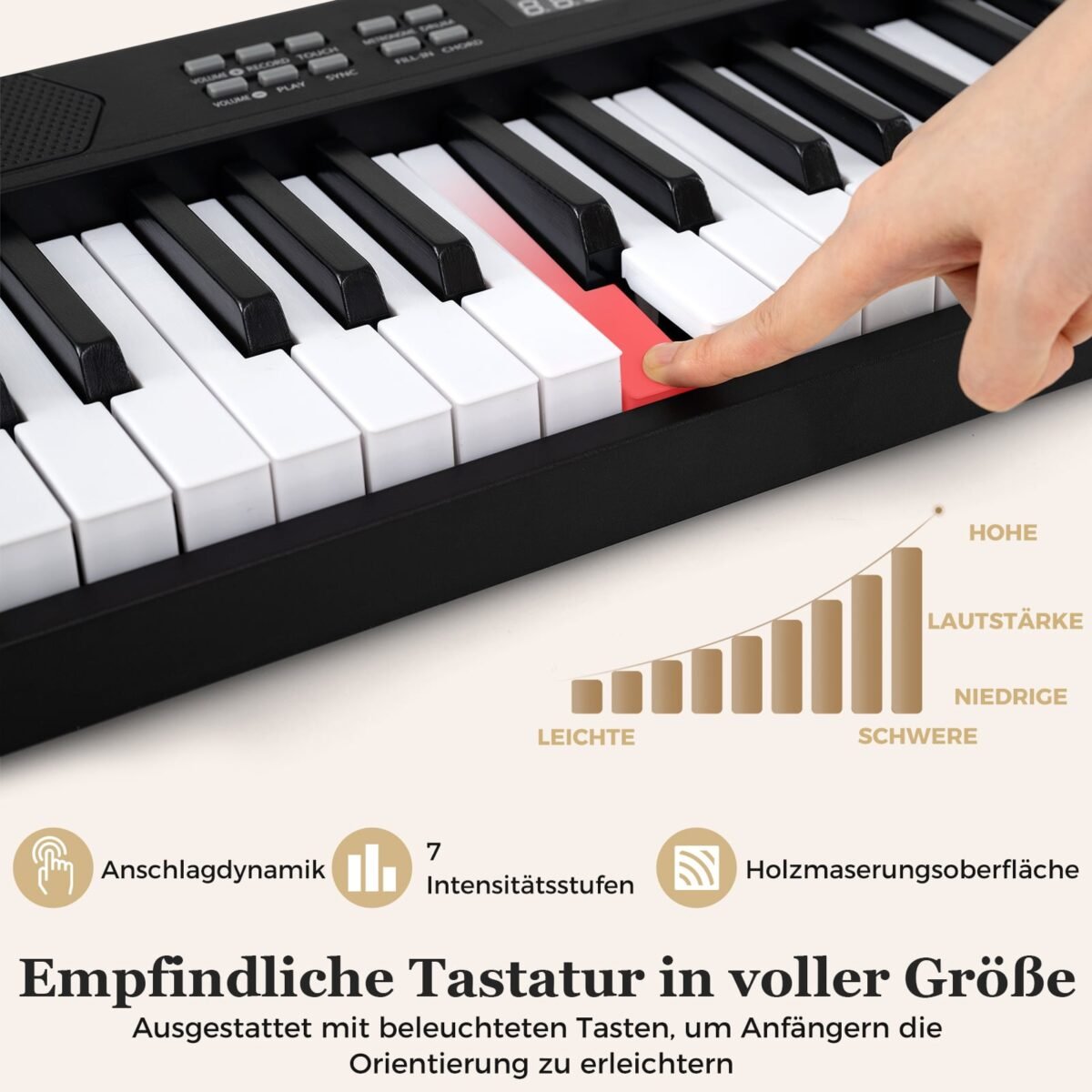 Sulankstomas 61 klavišų elektroninis pianinas su MIDI funkcija (Juoda) – Paveikslėlis 5