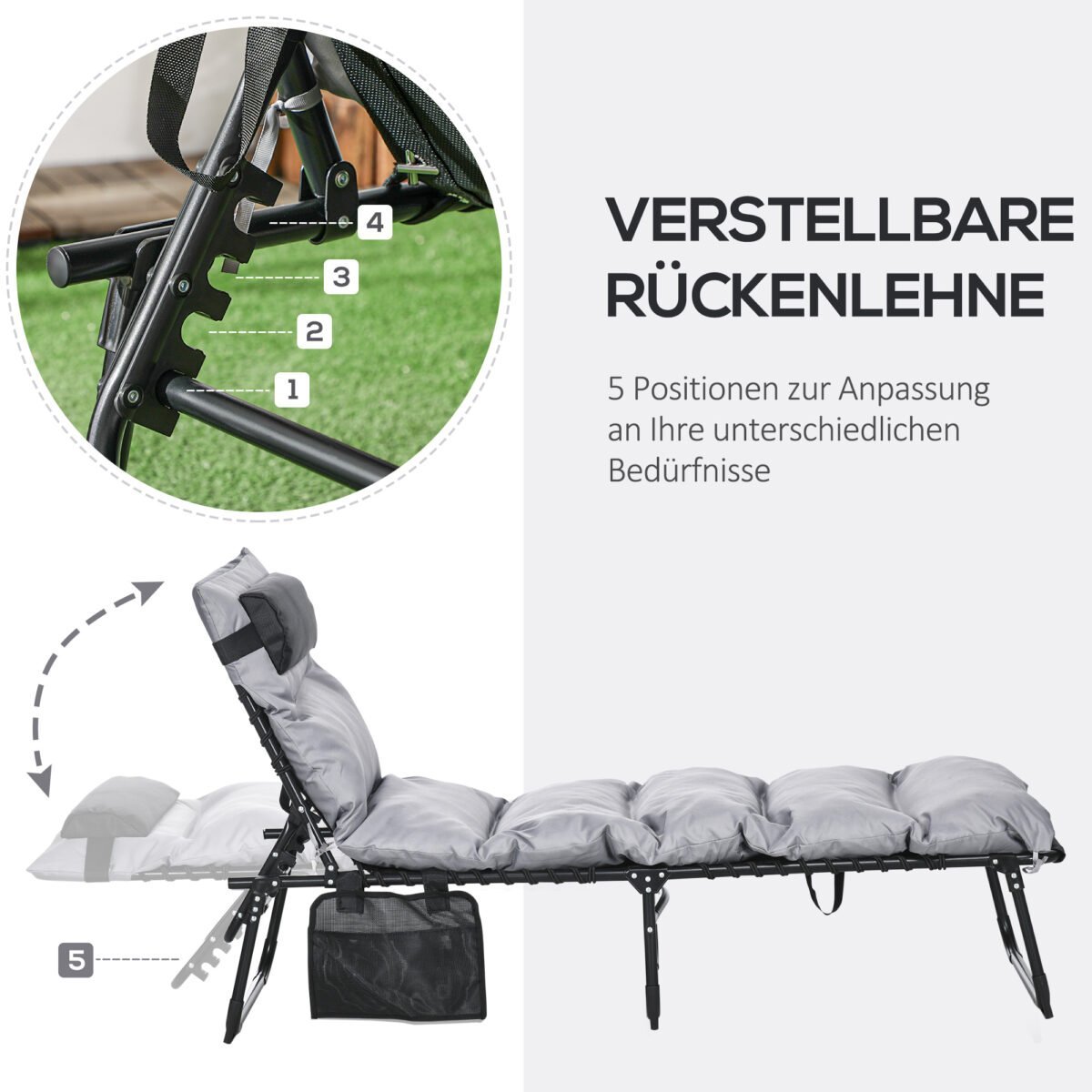 Sulankstomas gultas su 5 padėčių reguliuojamu atlošu ir šonine kišene – Paveikslėlis 4