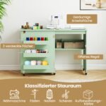 Sulankstomas mobilus siuvimo stalas su skyriais ir ratukais (Žalia)