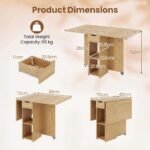 Sulankstomas valgomasis stalas su ratukais lentynomis ir stalčiumi (Natūrali) – Paveikslėlis 2