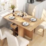 Sulankstomas valgomasis stalas su ratukais lentynomis ir stalčiumi (Natūrali) – Paveikslėlis 3