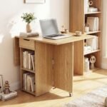 Sulankstomas valgomasis stalas su ratukais lentynomis ir stalčiumi (Natūrali) – Paveikslėlis 4