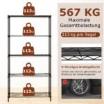 Sunkių apkrovų 5 aukštų metalinis reguliuojamas stelažas (Juoda) – Paveikslėlis 5