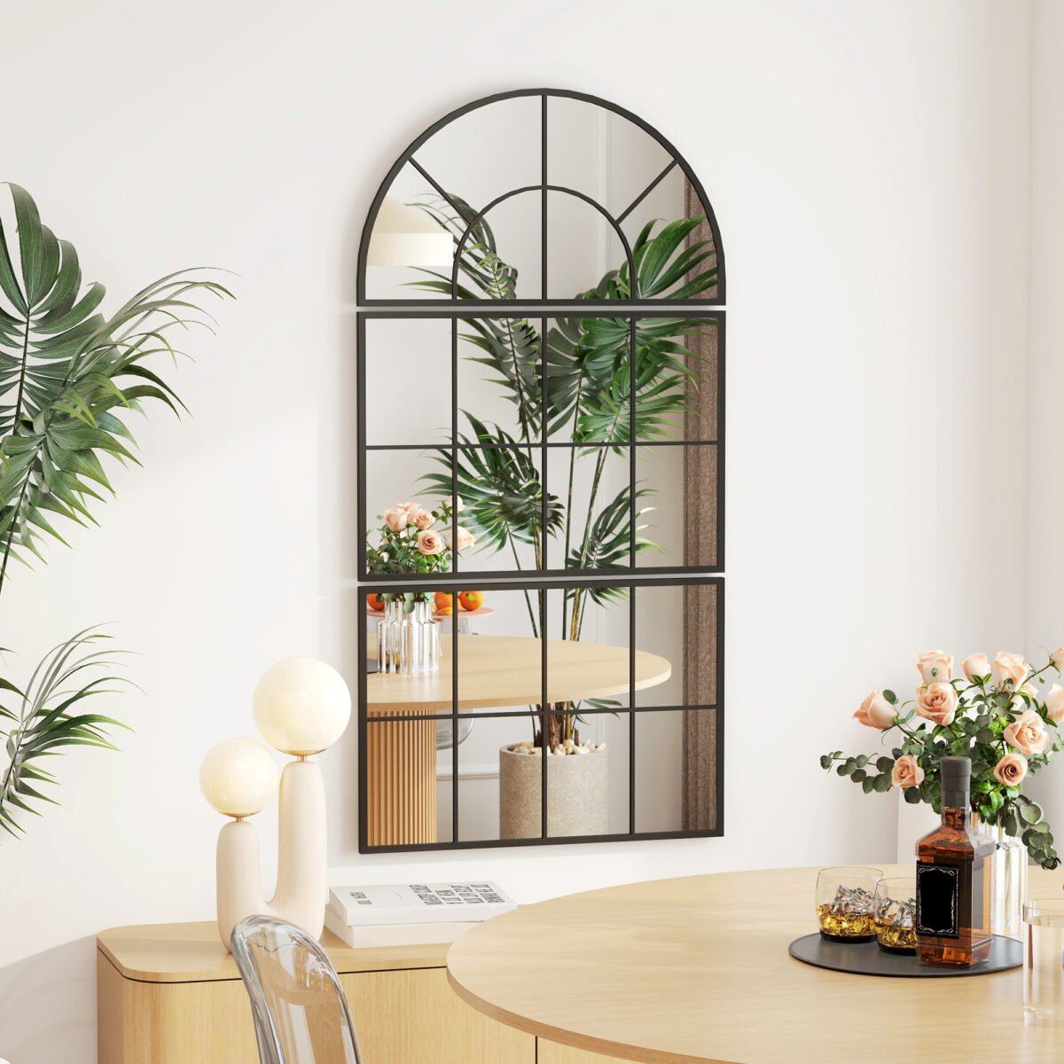 Trijų dalių lango imitacijos sieninis veidrodis su metaliniu rėmu – Paveikslėlis 2