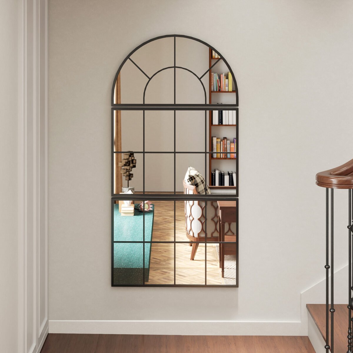 Trijų dalių lango imitacijos sieninis veidrodis su metaliniu rėmu – Paveikslėlis 6