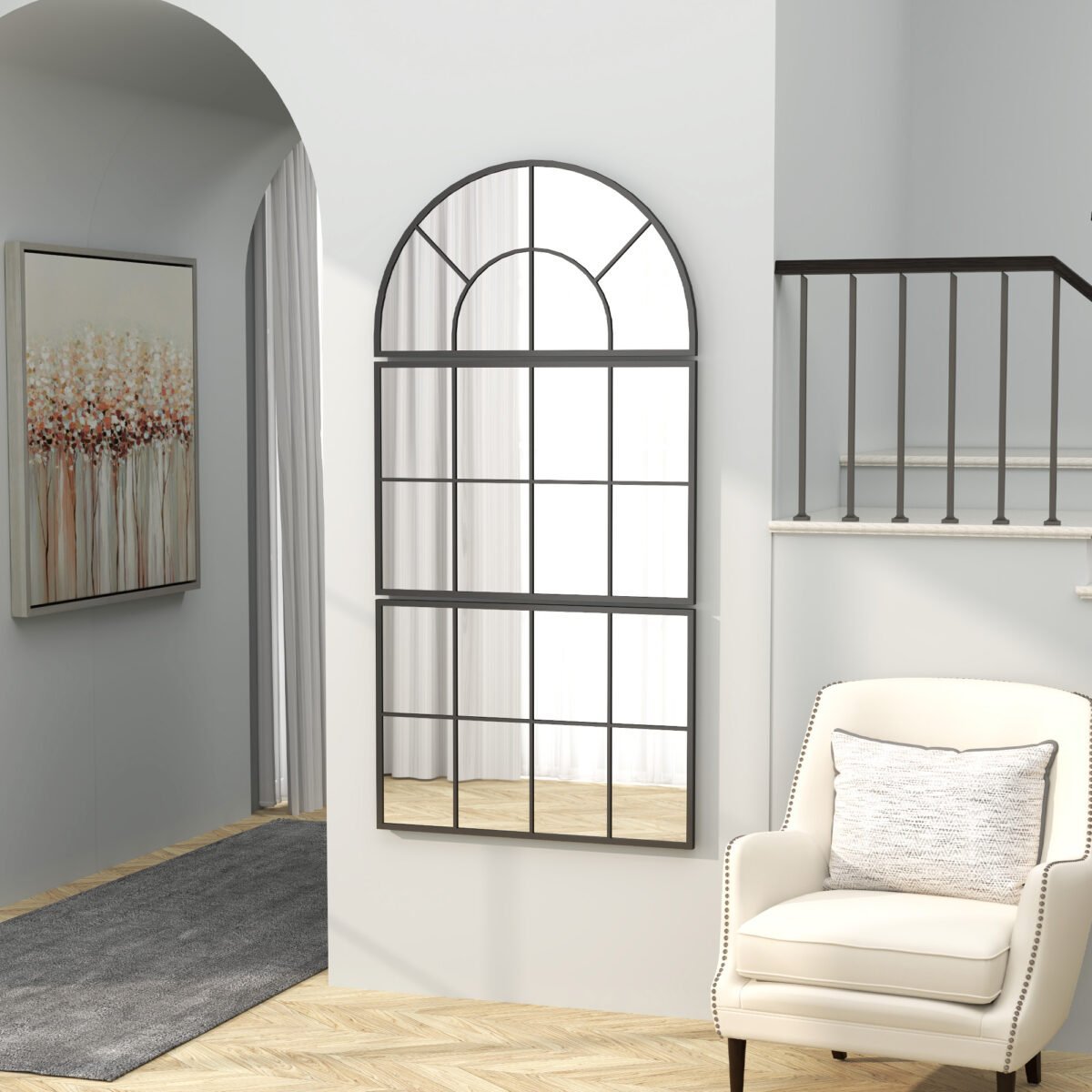 Trijų dalių lango imitacijos sieninis veidrodis su metaliniu rėmu – Paveikslėlis 8