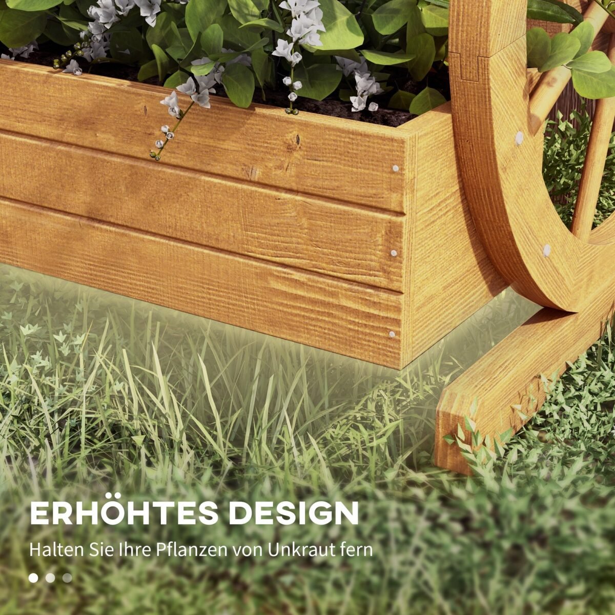 Trijų pakopų pakelta lysvė su vežimo rato dekoru – Paveikslėlis 6