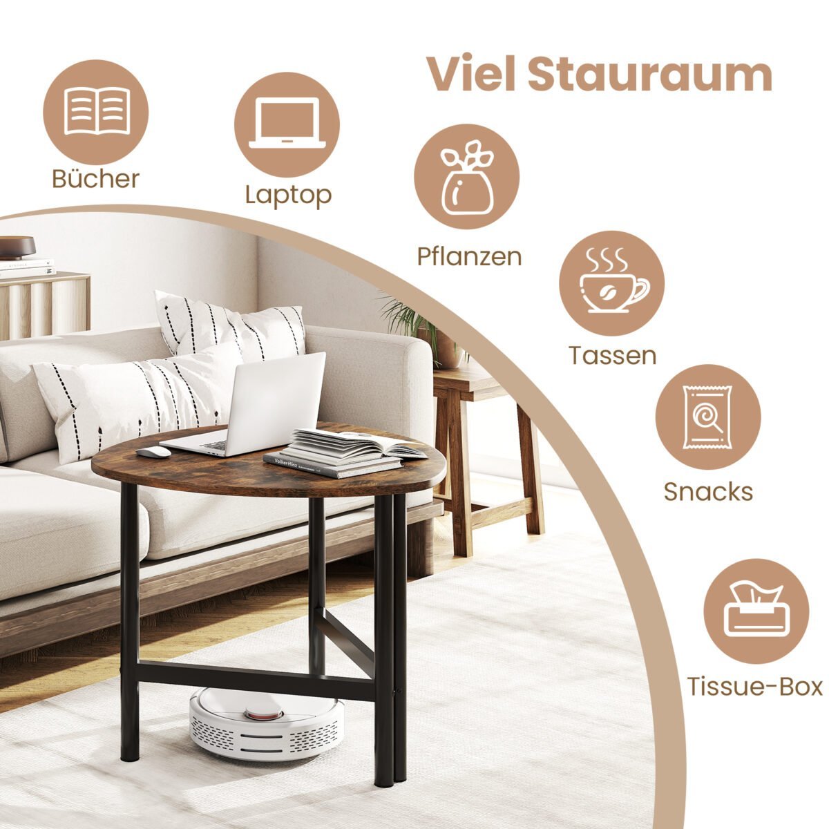 Trikampis kavos staliukas su metalinėmis kojomis (Rustikinė ruda) – Paveikslėlis 4