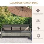 Trivietė rataninio stiliaus lauko poilsio sofa su pagalvėlėmis – Paveikslėlis 4