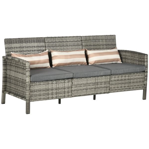 Trivietė rataninio stiliaus lauko poilsio sofa su pagalvėlėmis