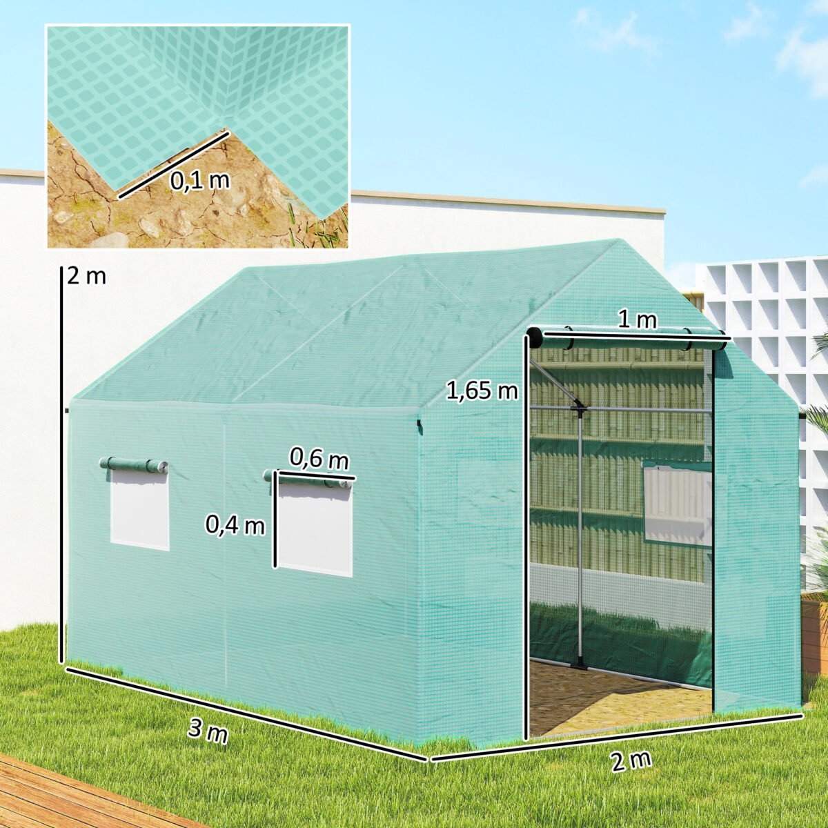 Tunelinis šiltnamis su cinkuoto plieno rėmu, susukamomis durimis ir langais, 2x3x2 m – Paveikslėlis 3
