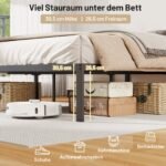 Tvirtas metalinis platforminis lovos rėmas su patogia daiktų saugykla (Juoda) – Paveikslėlis 4