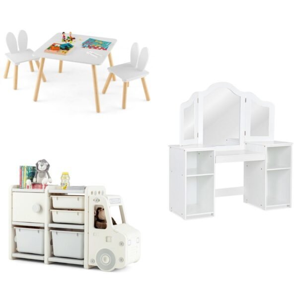 Universalus 3 viename vaikiškų baldų komplektas (Balta)