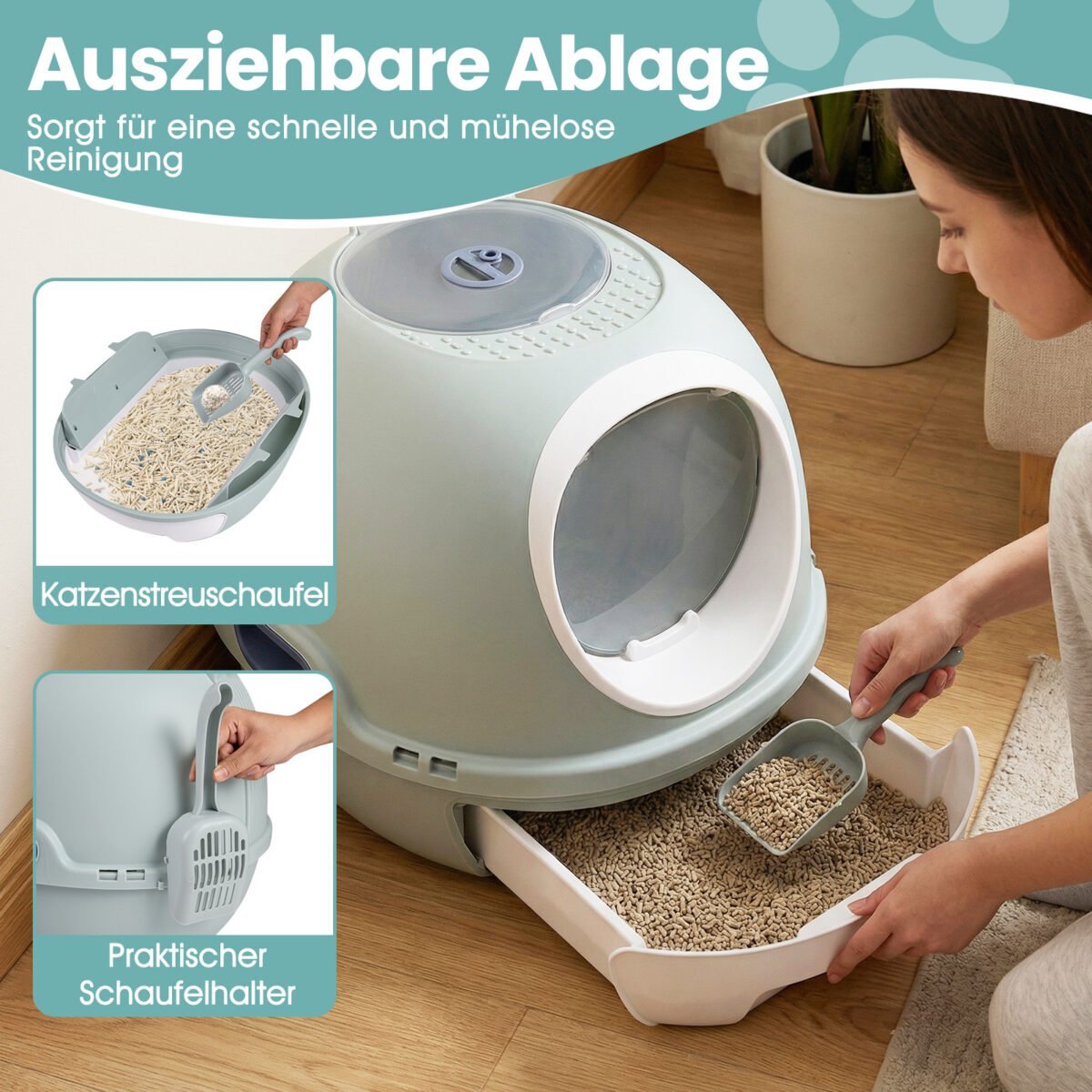 Uždara kačių kraiko dėžė su ištraukiamu dėklu ir dviem Įėjimais (Mėlyna) – Paveikslėlis 3