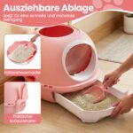 Uždara kačių tualeto dėžė su ištraukiamu padėklu ir dvigubu įėjimu (Rožinė) – Paveikslėlis 3