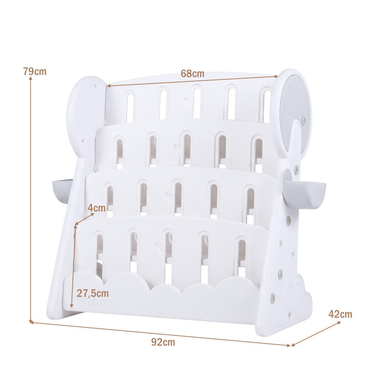 Vaikiška 4 pakopų knygų ir žaislų lentyna su 2 laikymo dėžėmis (Balta) – Paveikslėlis 2