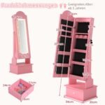 Vaikiška papuošalų spintelė su viso kūno veidrodžiu ir apšvietimu (Rožinė) – Paveikslėlis 2