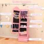 Vaikiška papuošalų spintelė su viso kūno veidrodžiu ir apšvietimu (Rožinė) – Paveikslėlis 3