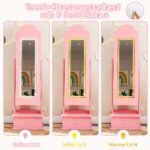 Vaikiška papuošalų spintelė su viso kūno veidrodžiu ir apšvietimu (Rožinė) – Paveikslėlis 4