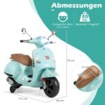 Vaikiškas licencijuotas elektrinis motociklas VESPA su atraminiais ratais (Žalia)