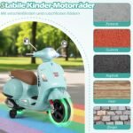 Vaikiškas licencijuotas elektrinis motociklas VESPA su atraminiais ratais (Žalia)