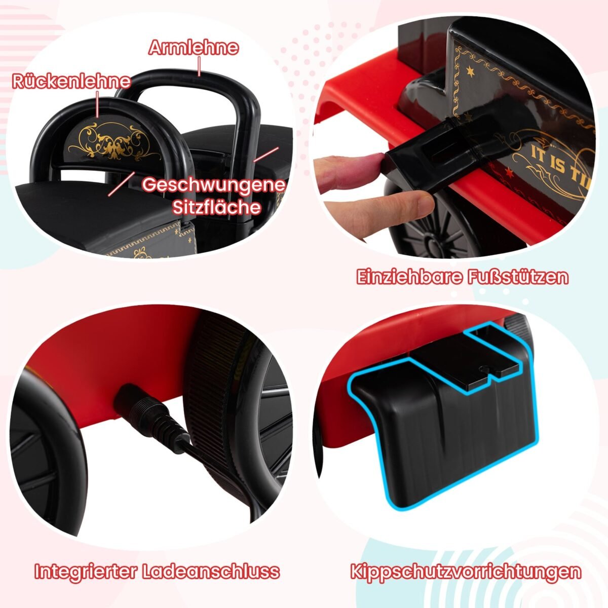 Vaikų elektrinis traukinukas su vagonu ir daiktadėže po sėdyne (Juoda) – Paveikslėlis 3